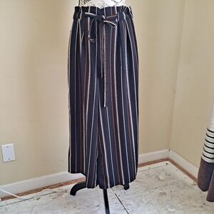 Striped Wide-Leg Pants with Tie Waist